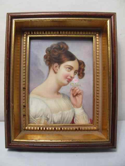 Appraisal: Victorian hand painted framed porcelain portrait of a lady Unsigned