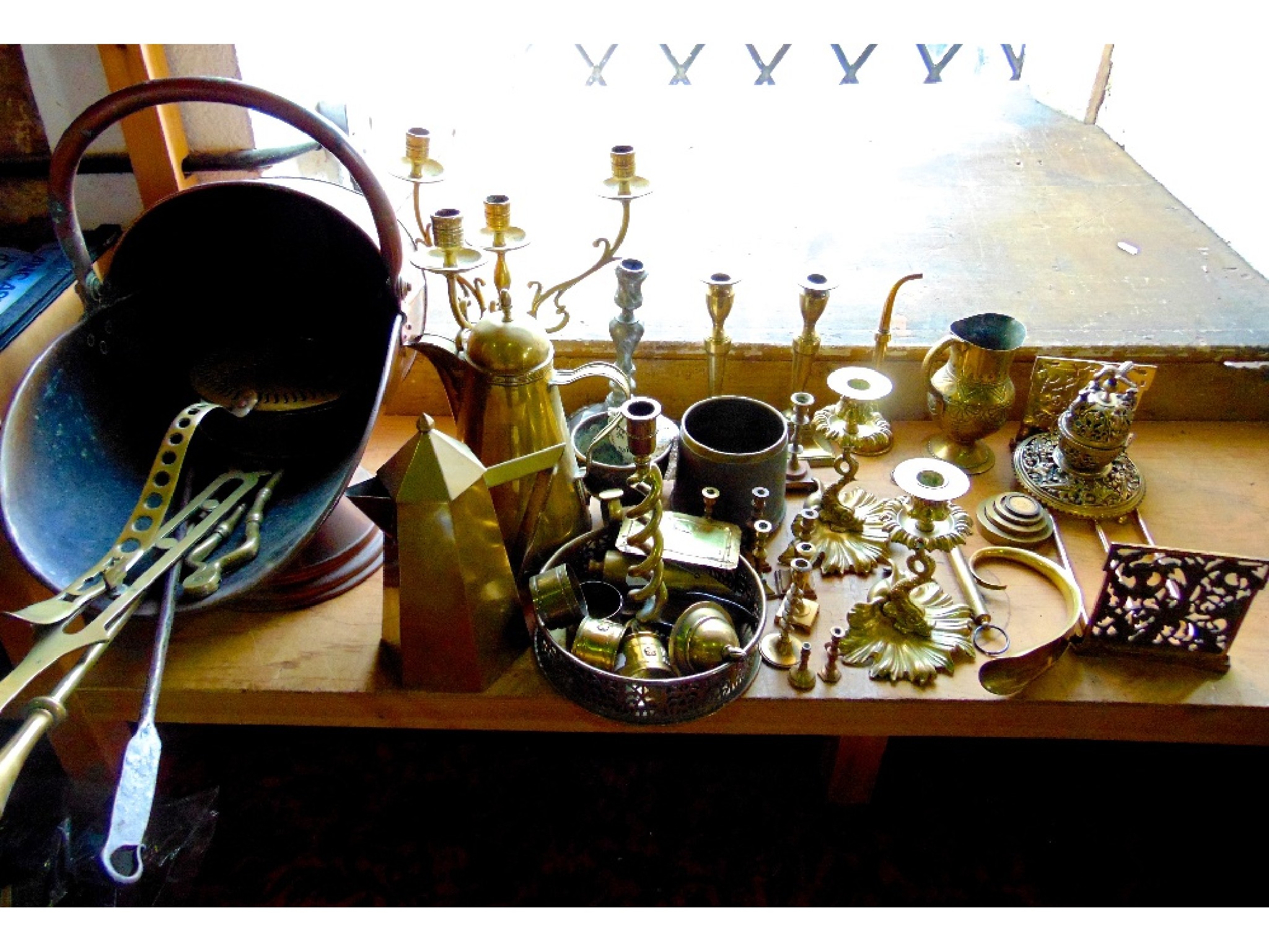 Appraisal: A collection of antique metal wares to include a large