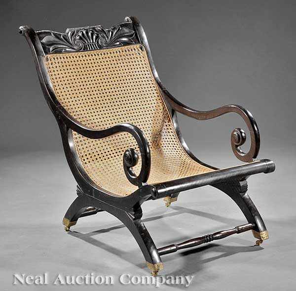 Appraisal: A Rare Anglo-Colonial Carved Ebony Armchair c shaped shell and