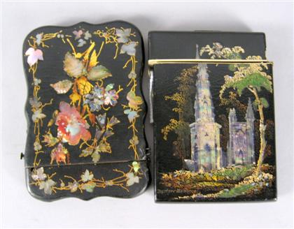 Appraisal: Two Victorian papier mache mother-of-pearl and abalone inlaid card cases