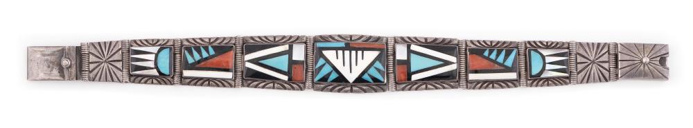 Appraisal: SIGNED ZUNI INLAID STONE LINK BRACELET MID- TO LATE TH