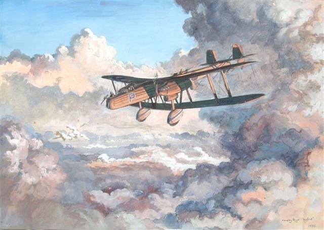 Appraisal: TH CENTURY ENGLISH SCHOOL Handley Page aircraft flying among clouds