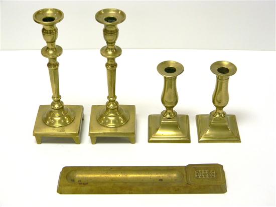 Appraisal: Two pair brass candlesticks '' h and '' h along