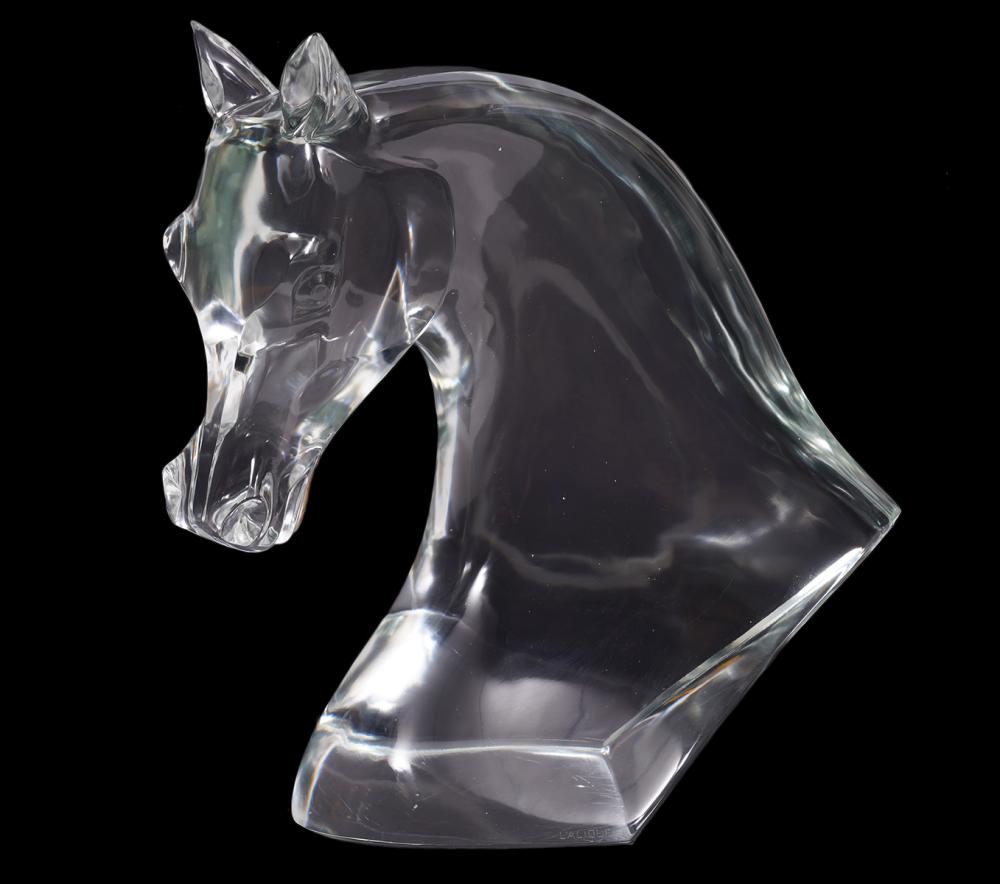 Appraisal: LALIQUE CLEAR CRYSTAL HORSE HEADLalique clear crystal hand carved horse