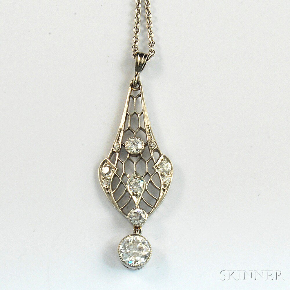 Appraisal: Art Deco Platinum and Diamond Pendant set with old European-cut