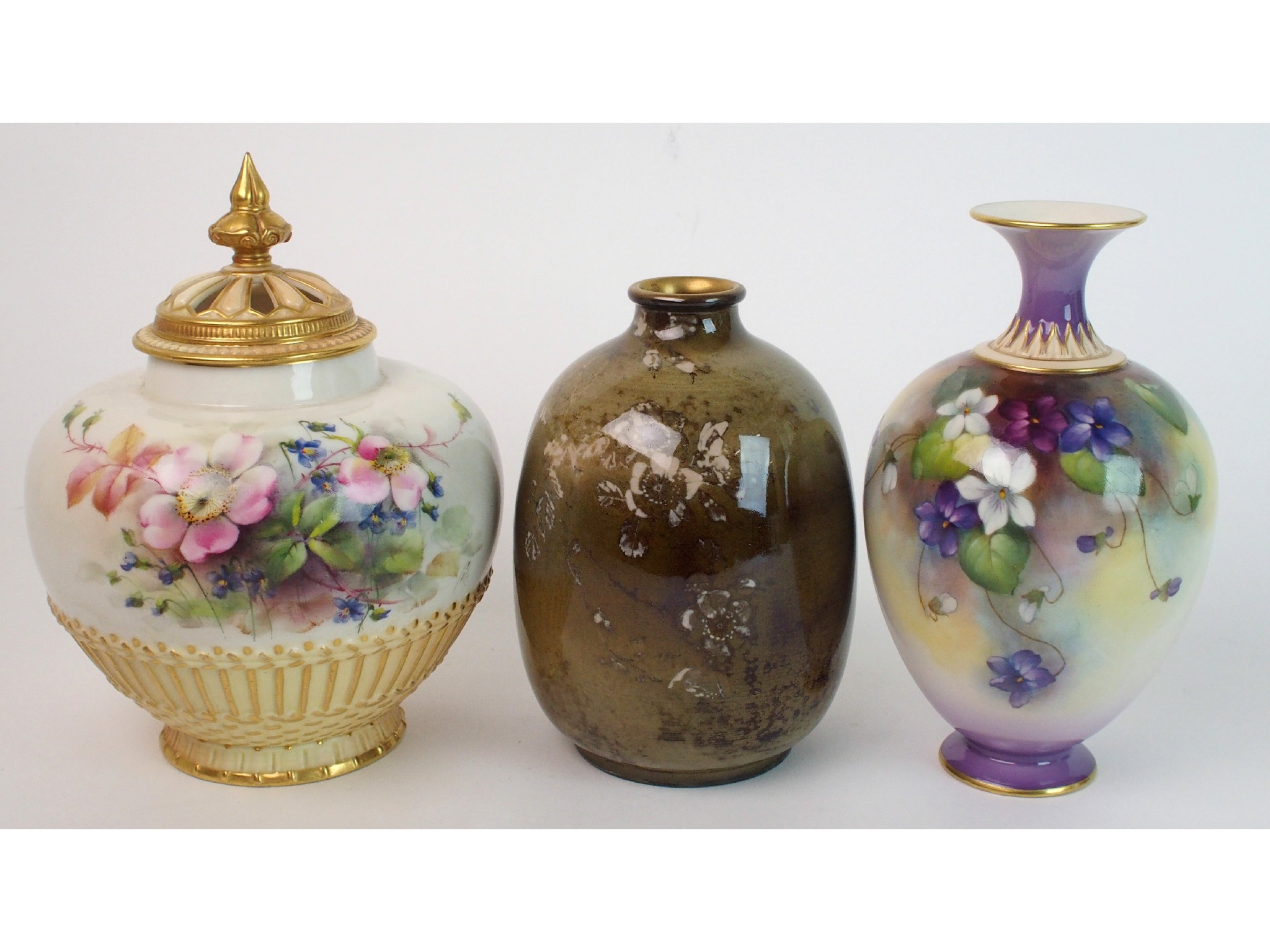 Appraisal: A group of Royal Worcester vases a Worcester vase painted