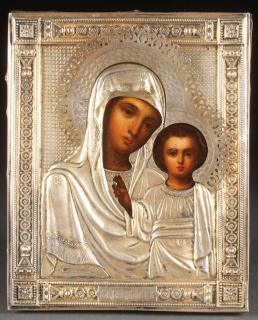 Appraisal: RUSSIAN ICON WITH SILVER OKLAD A RUSSIAN ICON OF THE