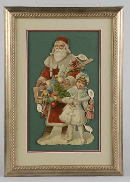 Appraisal: Santa with Girl Holding Doll Die-Cut Description Some creasing to