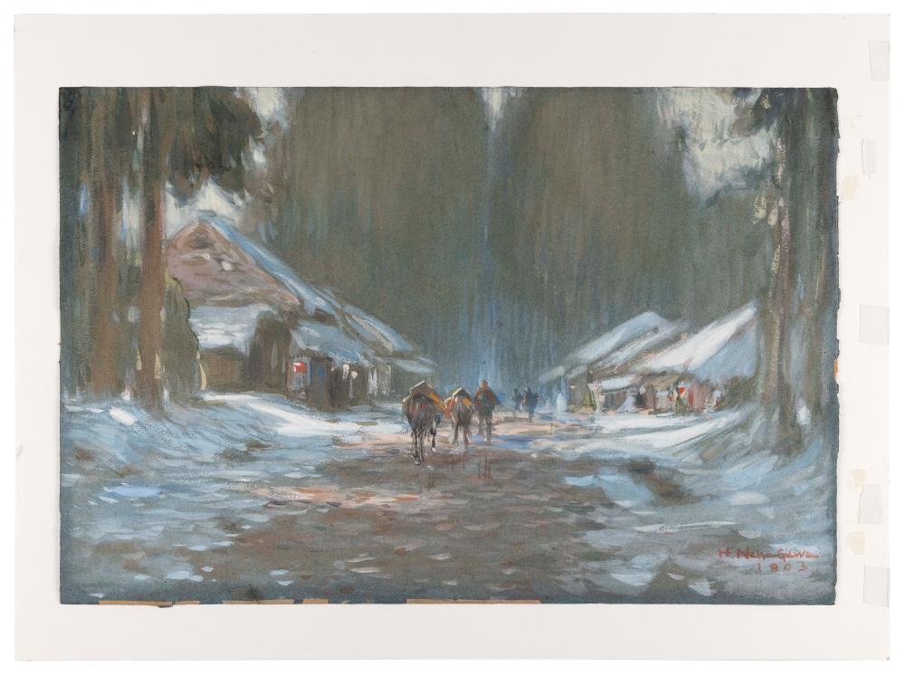 Appraisal: HACHIRO NAKAGAWA MASSACHUSETTS JAPAN - WINTER SCENE OF A FARMING