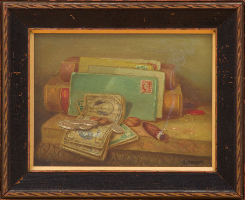 Appraisal: CHARLES ALFRED MEURER - STILL LIFE WITH SMOLDERING CIGAR Oil