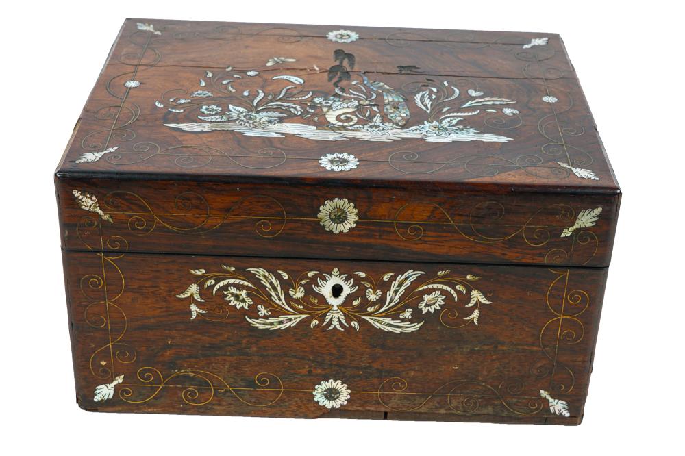 Appraisal: INLAID HARDWOOD DOCUMENT BOXthe hinged lid enclosing a leather-lined interior