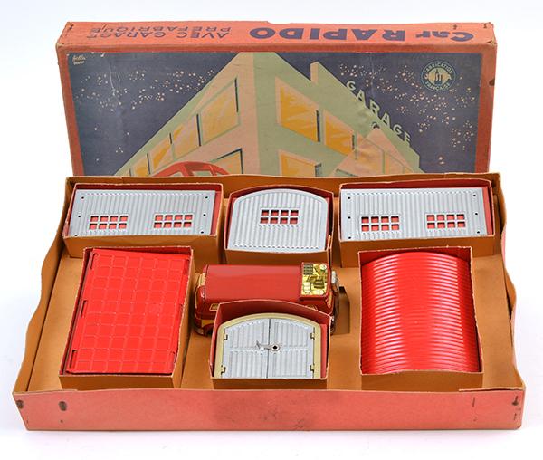 Appraisal: FRENCH JOUSTRA FRICTION POWERED TINPLATE BUS AND GARAGE SET E