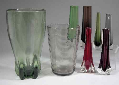 Appraisal: A large Whitefriars green tinted glass vase with lobed base