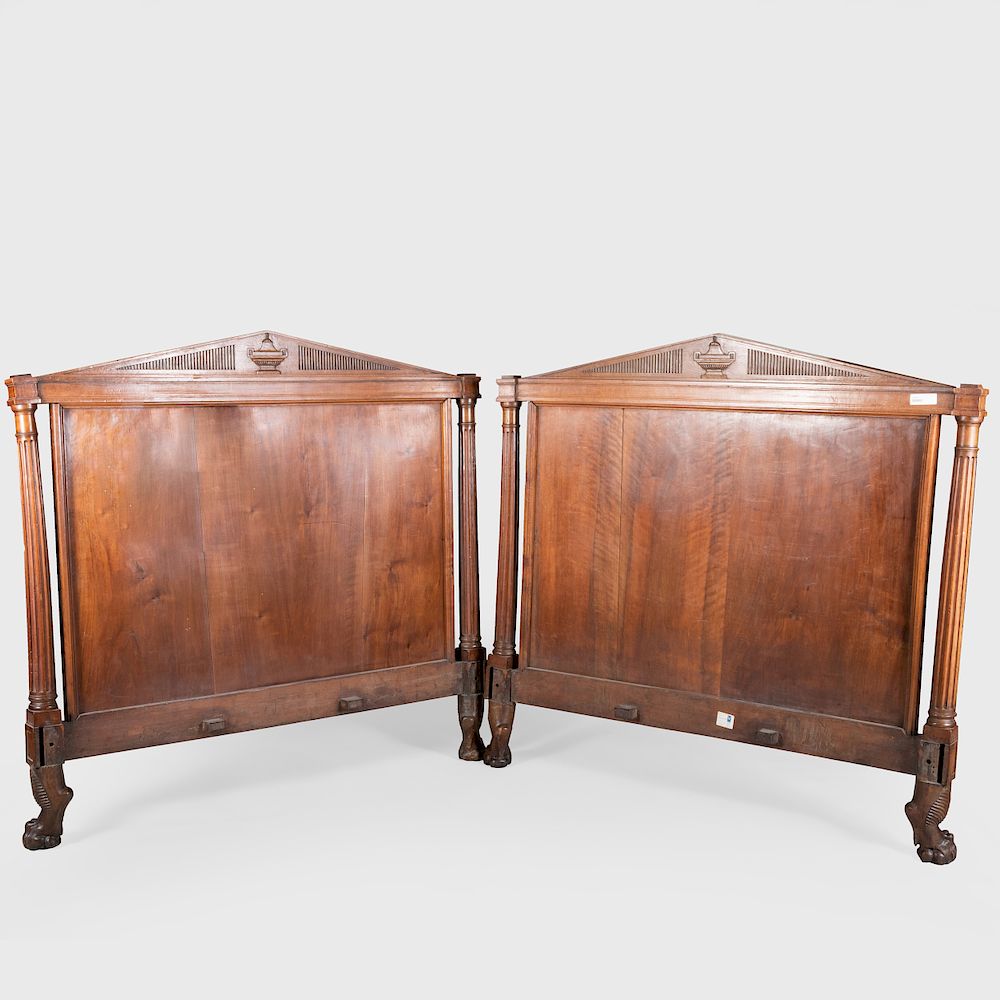 Appraisal: Directoire Carved Mahogany Headboard and Footboard x in Condition Lacking