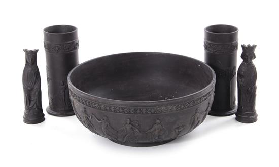 Appraisal: Wedgwood black basalt objects first half th century comprising centerbowl