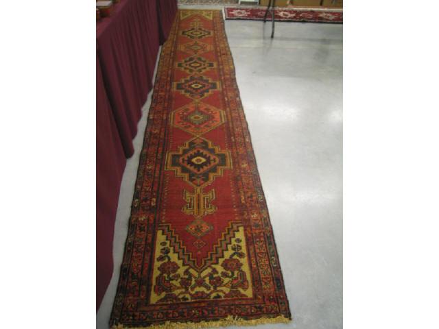 Appraisal: Hamadan Persian Handmade Runner geometric medallions deep colors ' x