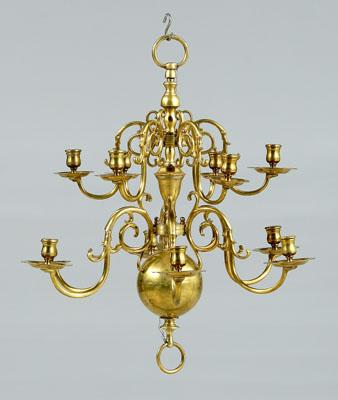 Appraisal: th century brass chandelier heavy cast construction two tiers each