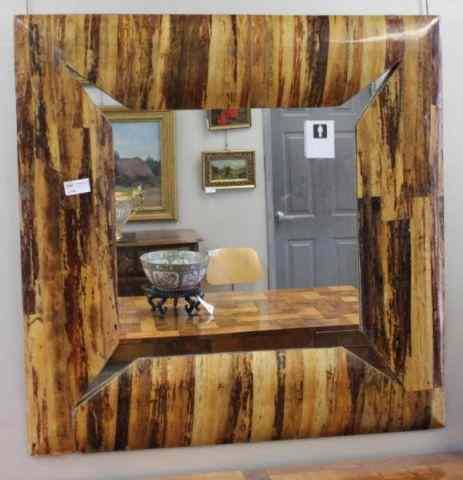 Appraisal: Midcentury Evans Style Exotic Wood Mirror From a storage warehouse