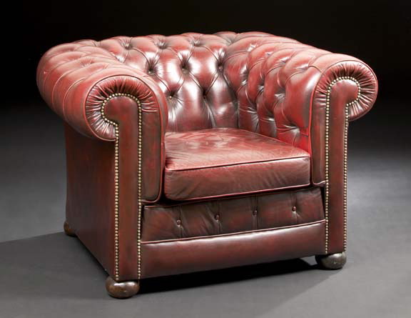 Appraisal: Edwardian Leather-Upholstered Club Chair early th century the rounded and