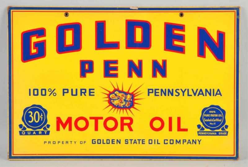 Appraisal: Masonite Golden Penn Motor Oil Sign Description Circa s Nice