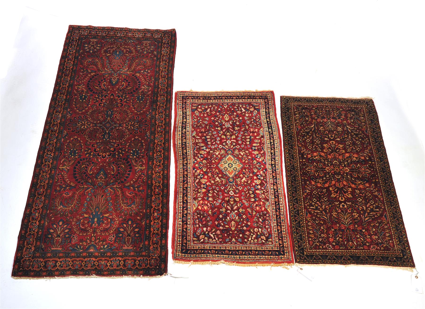 Appraisal: THREE HANDMADE SAROUK AREA RUGS Asian nd quarter- th century