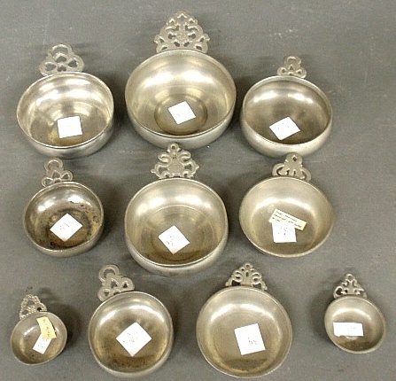 Appraisal: - Ten early American pewter porringers incl a small example