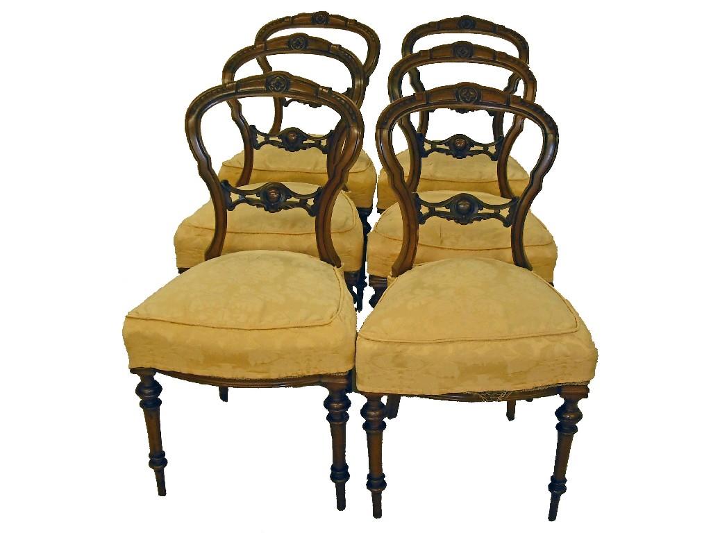 Appraisal: Set of six Victorian walnut balloon back dining chairs the