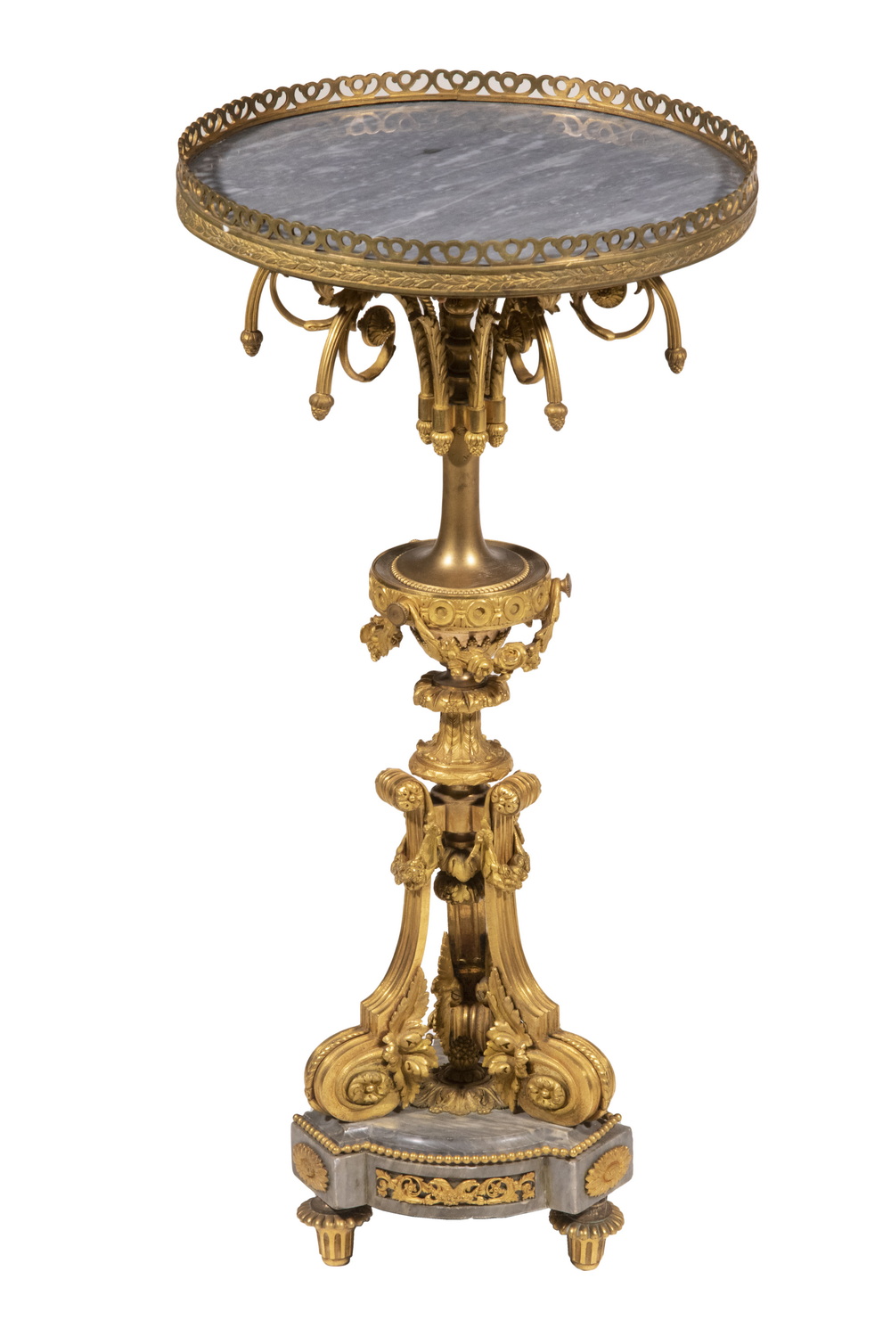 Appraisal: FRENCH GILT BRONZE PALE GREY MARBLE GUERIDON Pedestal Table Louis