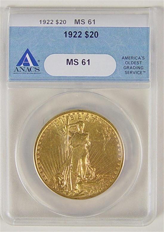 Appraisal: Gold St Gaudens Coin Anacs certified and graded MS