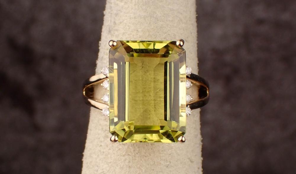 Appraisal: LEMON QUARTZ DIAMOND AND FOURTEEN KARAT GOLD RING The yellow