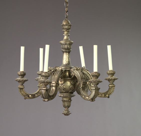 Appraisal: French Carved and Silvered Wood Six-Light Chandelier first quarter th