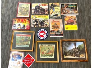 Appraisal: A collection of contemporary train related wall hanging advertising pieces