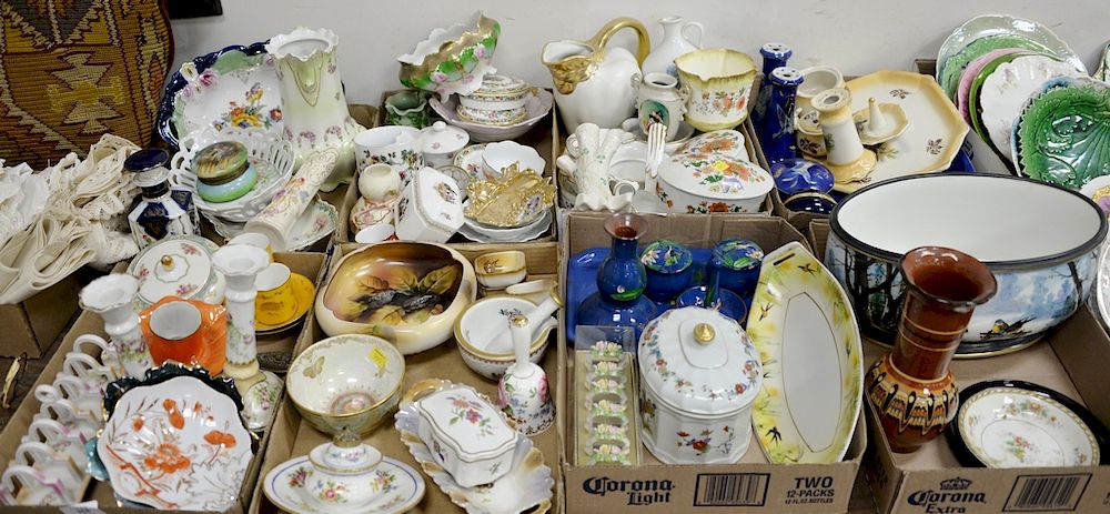 Appraisal: Eight tray lots of porcelain and china boxes candlesticks cups