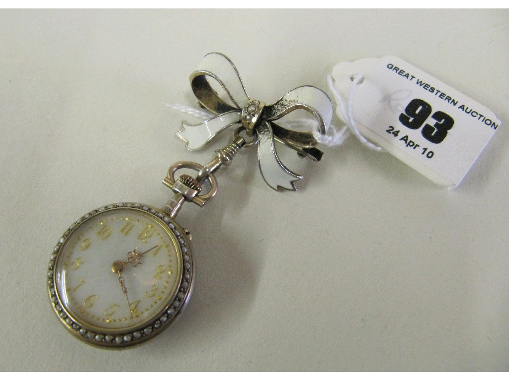 Appraisal: Silver gilt and enamel fob watch with engine turned opalescent