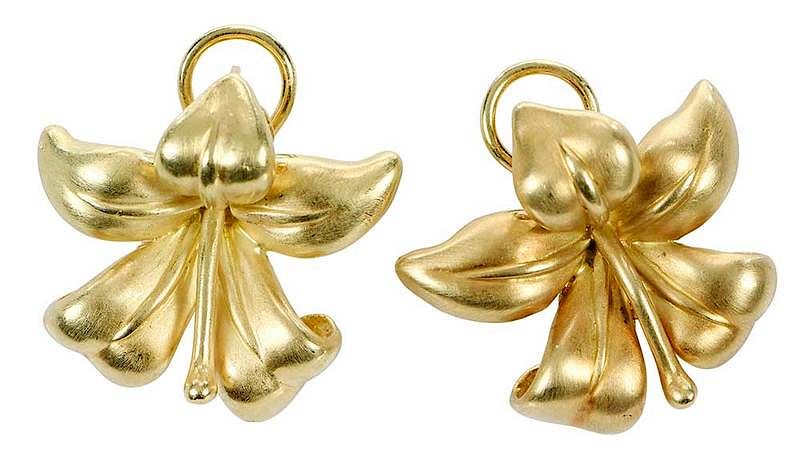 Appraisal: Angela Cummings kt Gold Earrings matte flower design stamped Cummings