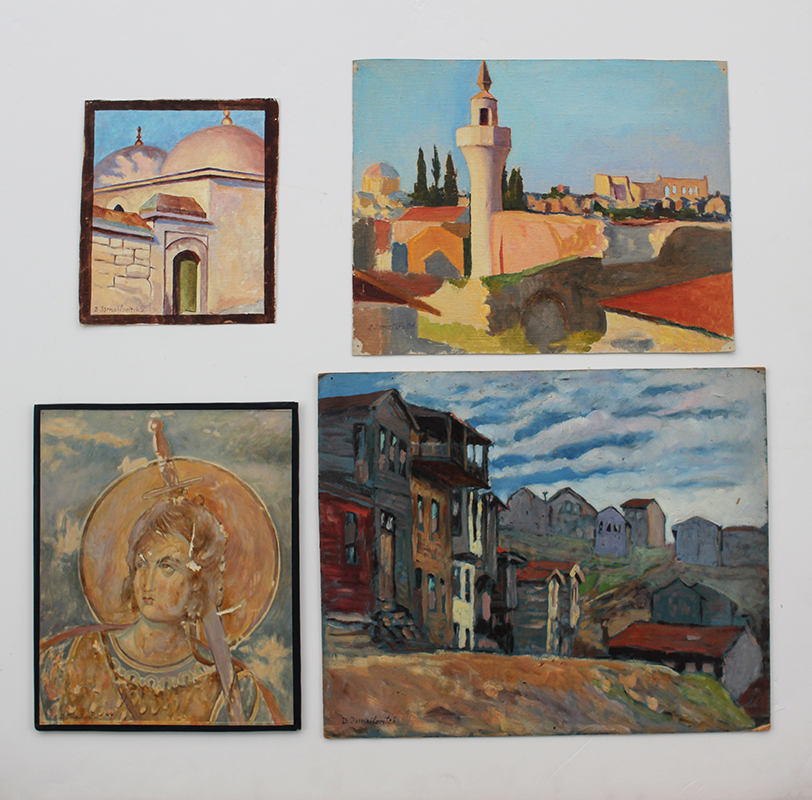 Appraisal: FOUR PIECE ISMAILOVITCH PAINTING LOT Depicts Architectural Scene Unstretched Oil