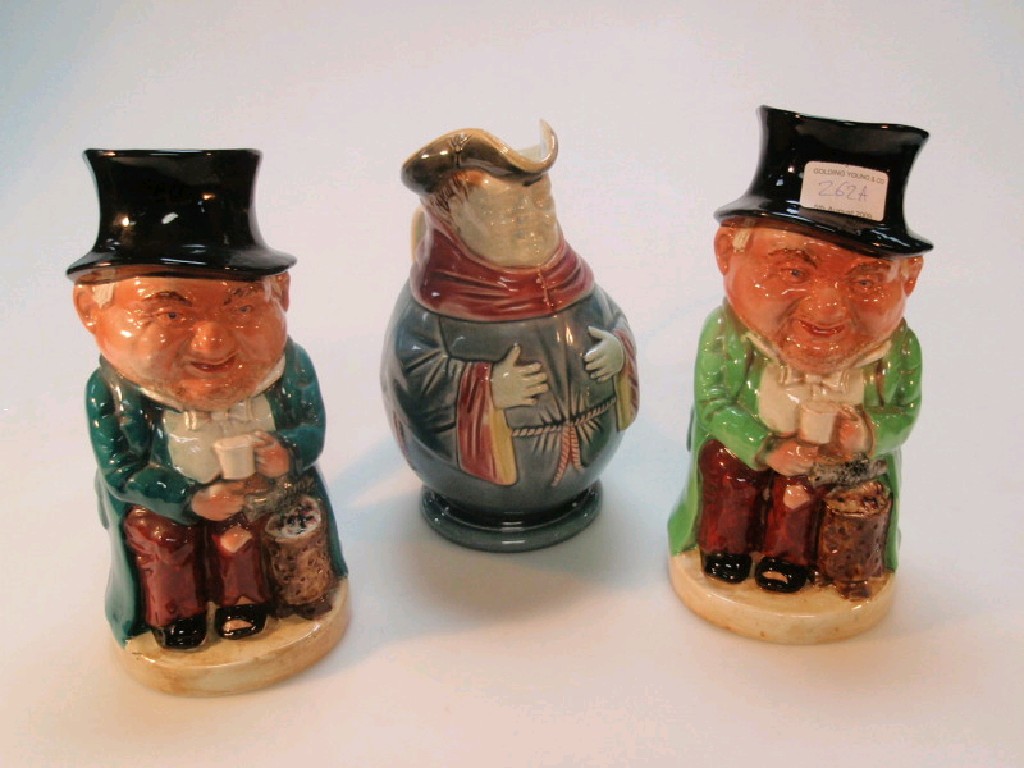 Appraisal: Two Burlington ware Toby jugs and a Sarreguemines type character