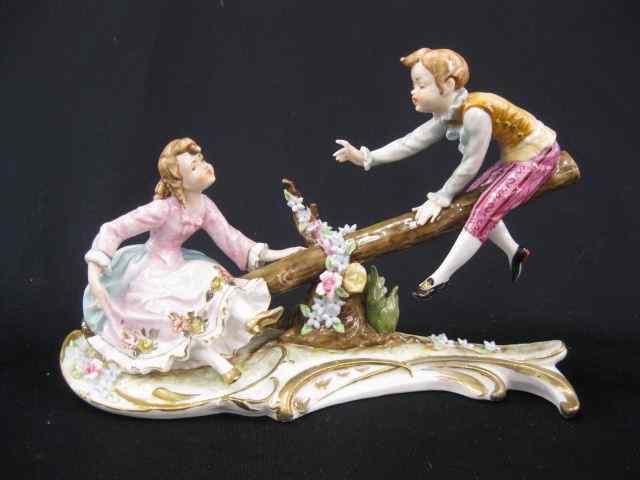 Appraisal: Fine Porcelain Figurine of Boy Girlon see-saw applied flowers ''