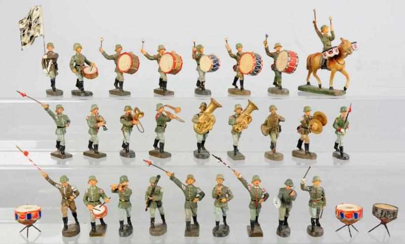 Appraisal: Lineol Elastolin German Army Musicians Includes foot figures and mounted