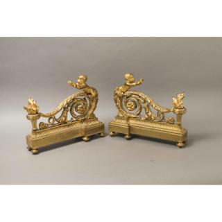 Appraisal: Pair French Gilt Bronze Chenets Pair of French gilt bronze