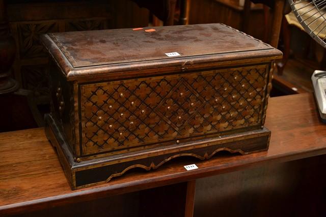 Appraisal: TWO CARVED AFRICAN STATUES AND BRASS BOUND BOX TWO CARVED