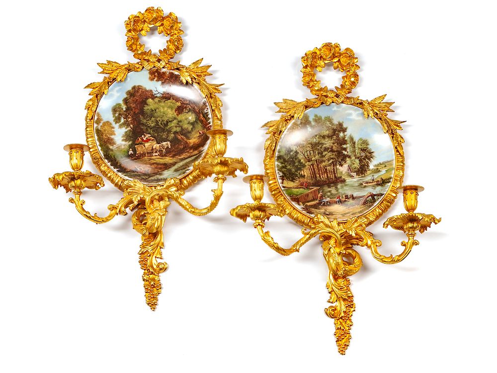 Appraisal: A Pair of Louis XV Style Gilt Bronze and Porcelain