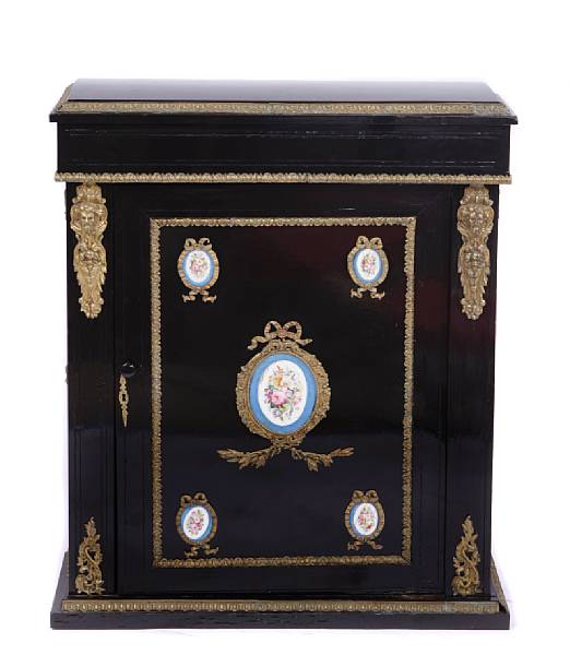 Appraisal: A Napoleon III gilt metal and porcelain mounted ebonized side