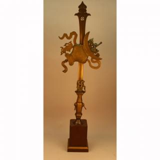 Appraisal: Signed Bronze Antique Chinese Processional Cross Sculpture Marked near the