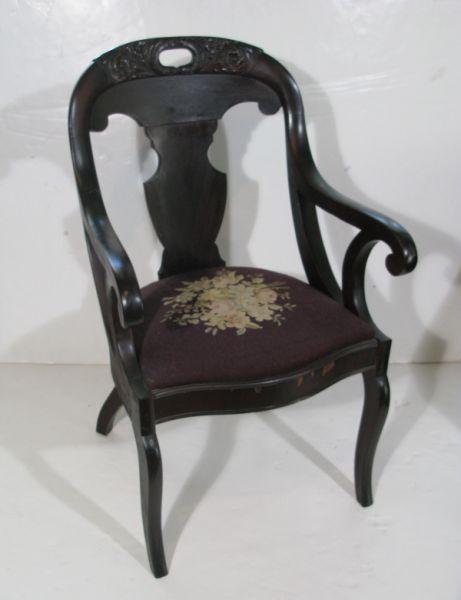 Appraisal: Balloon Back Armchair ca s mahogany frame with carved crest