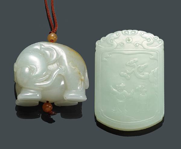 Appraisal: Two small jade carvings The first a rectangular form jade