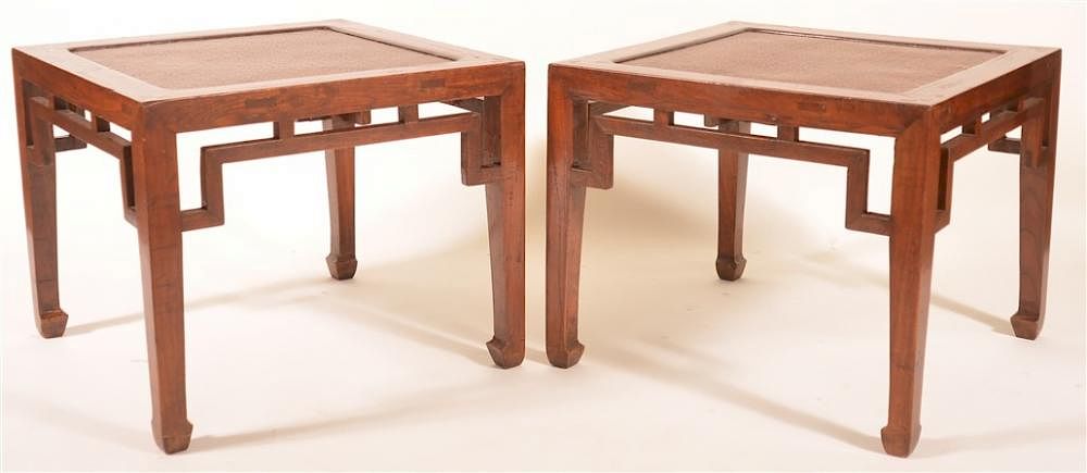 Appraisal: Pair of Vintage Chinese Elmwood End Tables Pair of Vintage