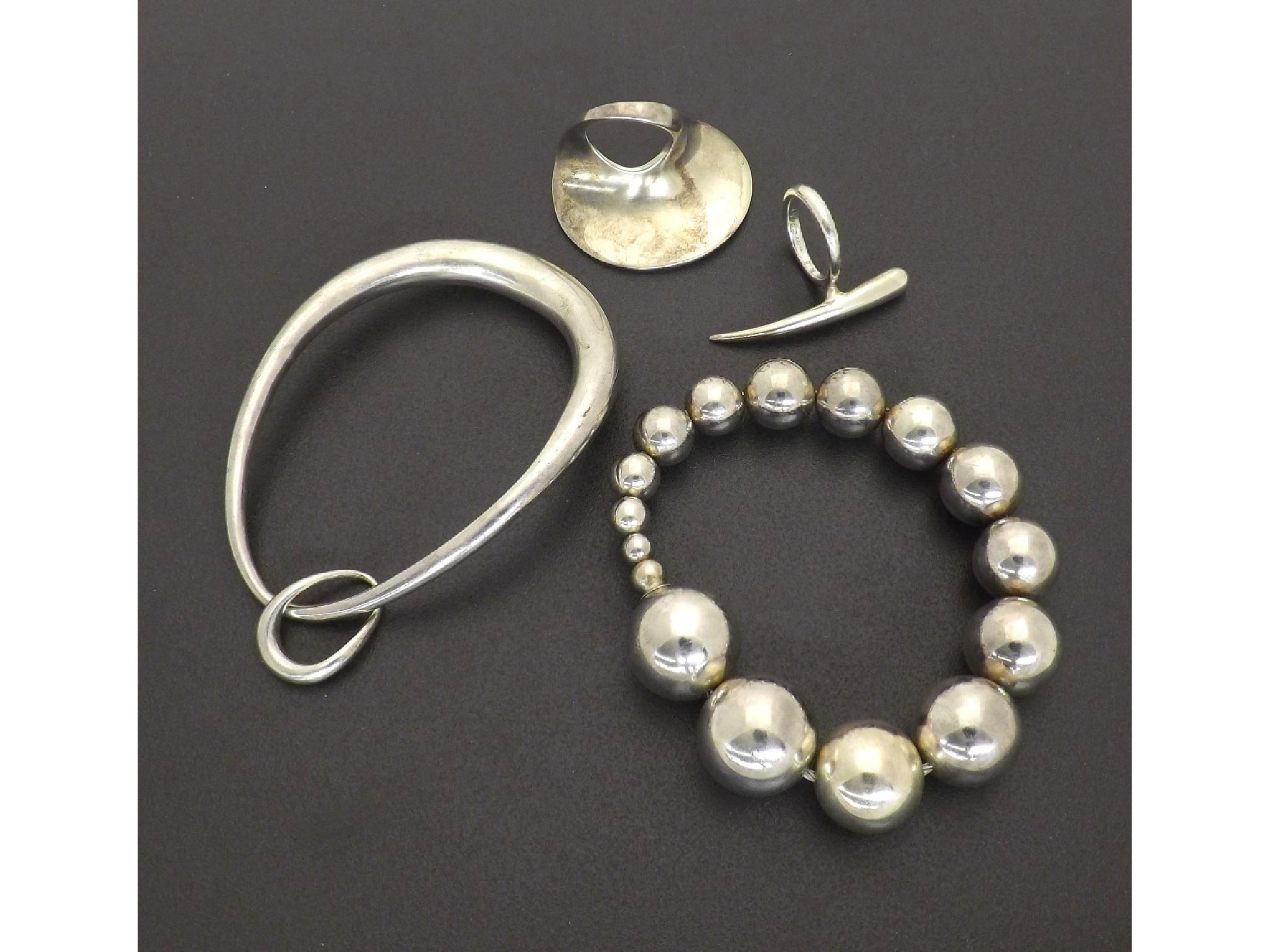 Appraisal: Georg Jensen silver jewellery to include a bead bracelet bangle