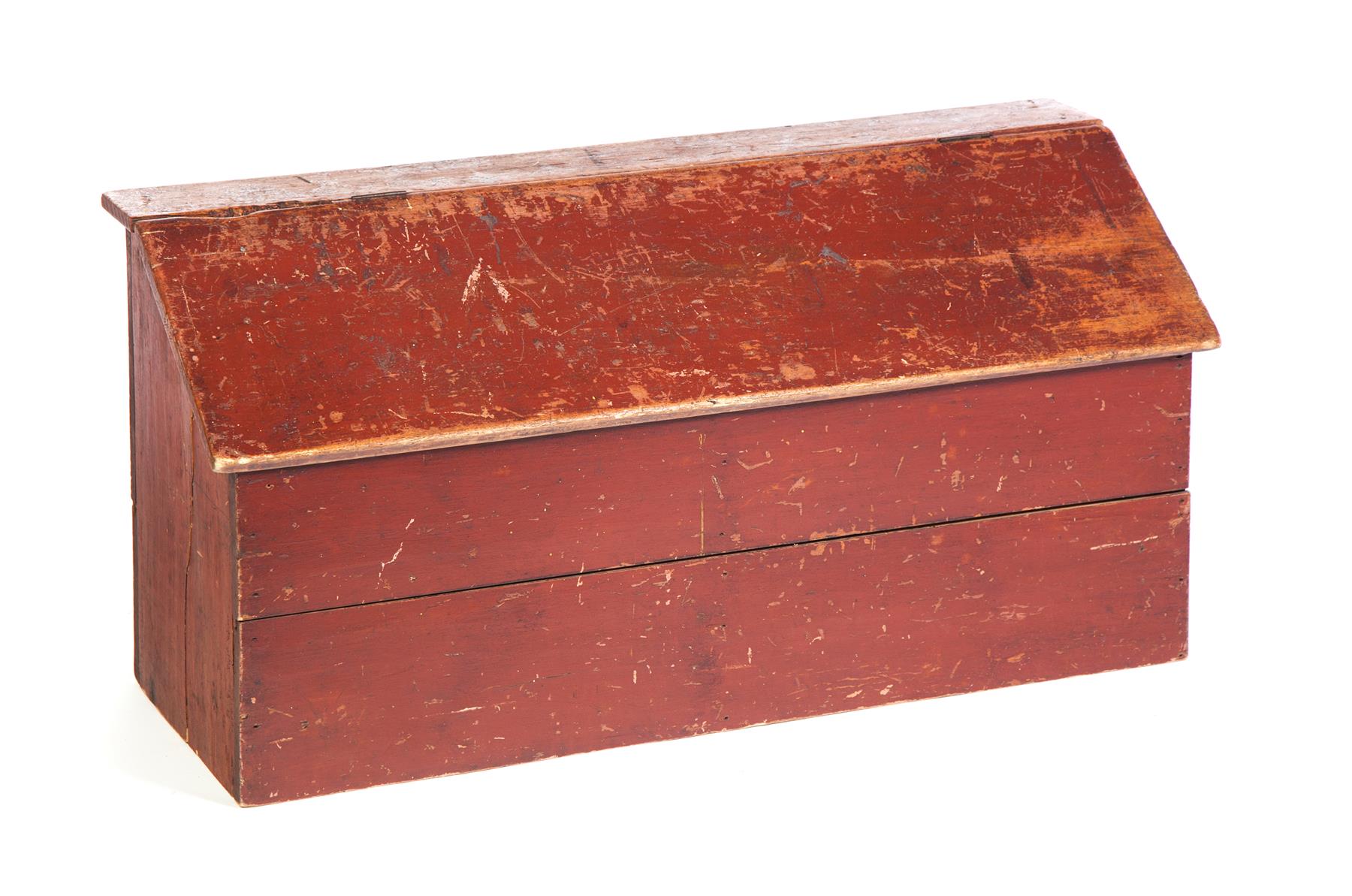 Appraisal: RED PAINTED SLANT-LID WAGON BOX American late th century poplar