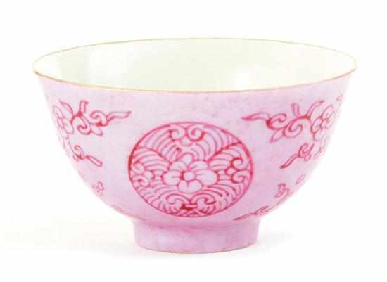 Appraisal: Chinese Qianlong period pink-on-pink decorated bowl Qing Dynasty gilt-rimmed deep